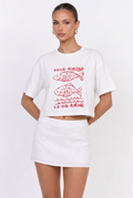 Crop Baskılı Örme T-Shirt