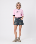 Slogan Oversize/Geniş Kalıp Düşük Kol Kısa Kollu %100 Pamuk Örme T-Shirt