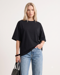 Oversize/Geniş Kalıp Bisiklet Yaka Örme T-Shirt