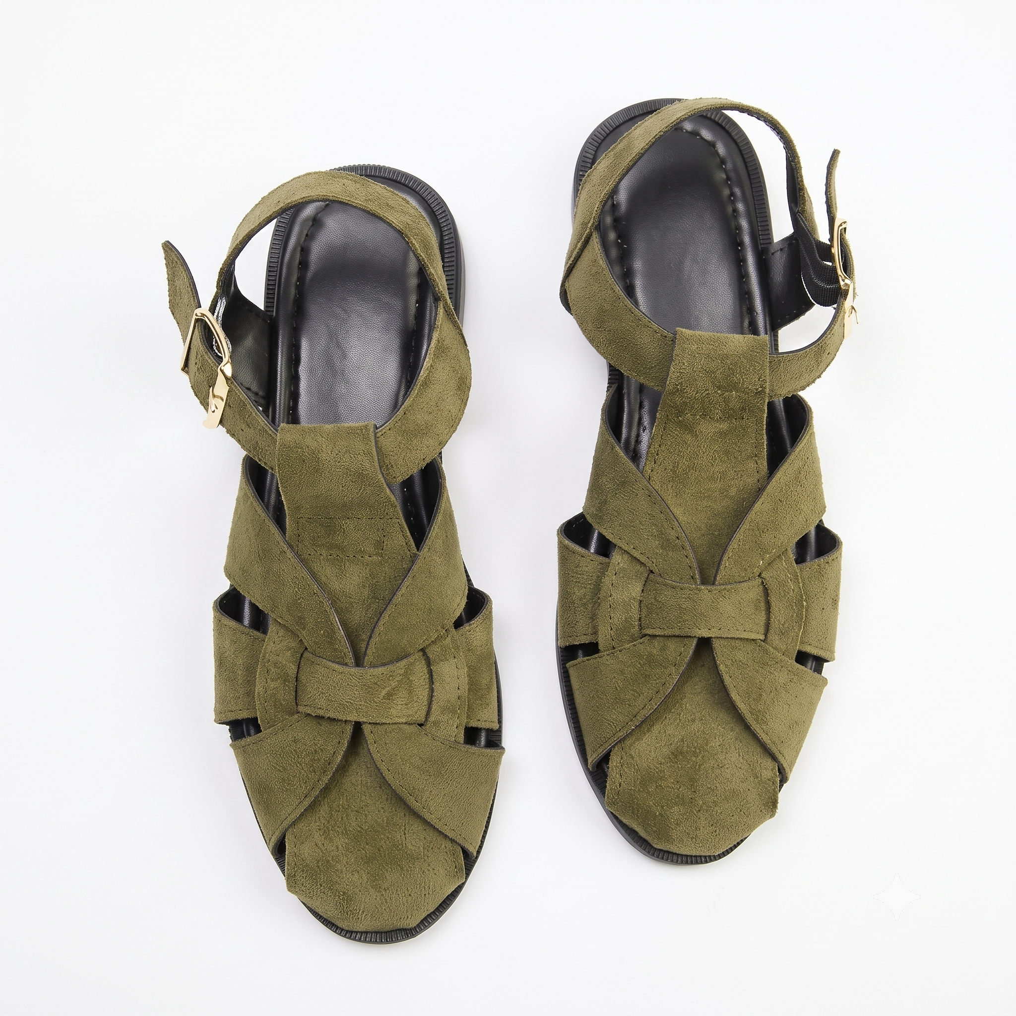 Olive Süet Düz Taban Sandalet