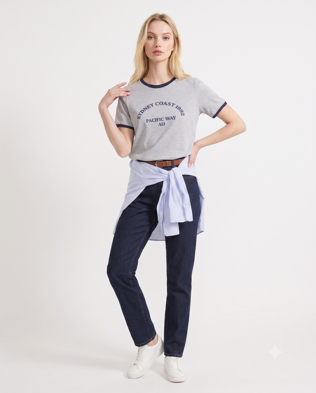 Slogan Baskılı Kontrast Biye Detaylı Örme T-Shirt
