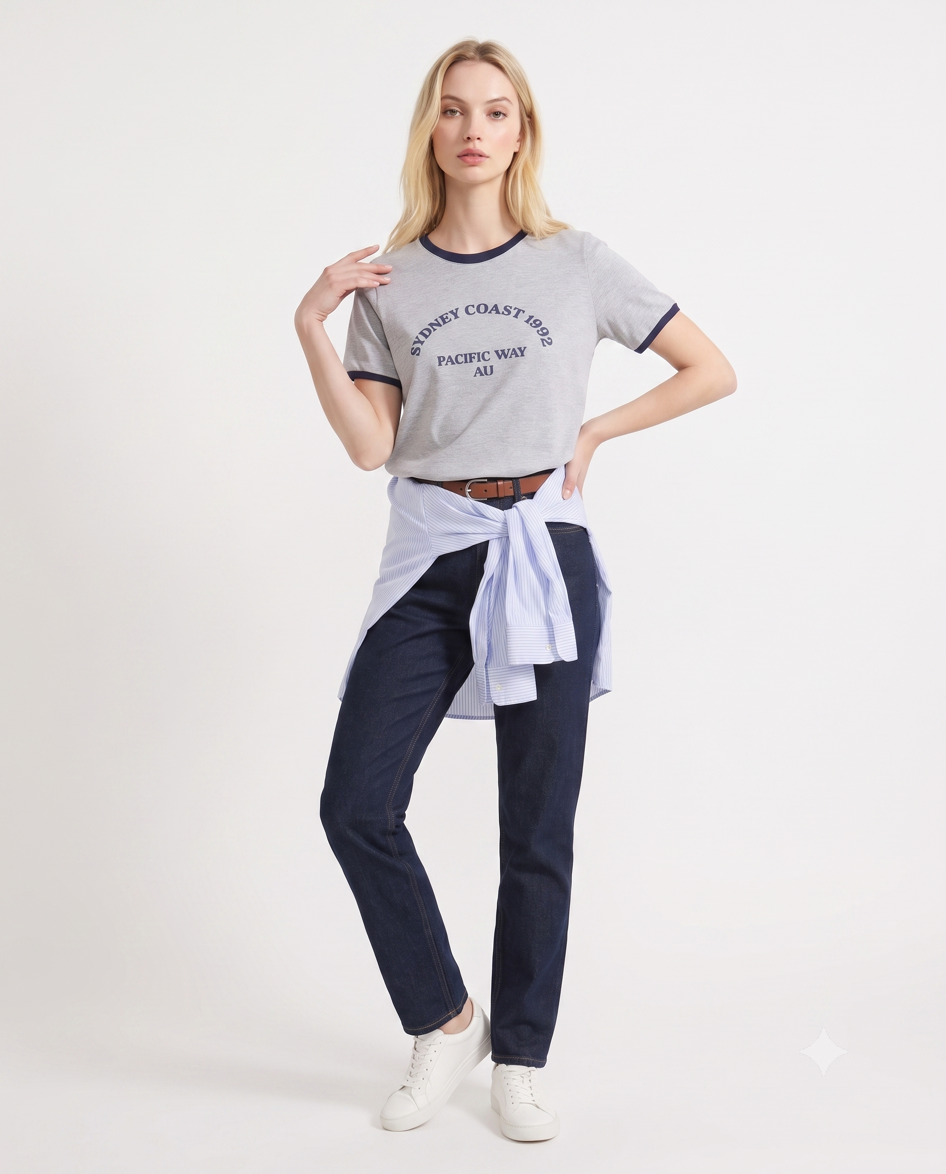 Slogan Baskılı Kontrast Biye Detaylı Örme T-Shirt