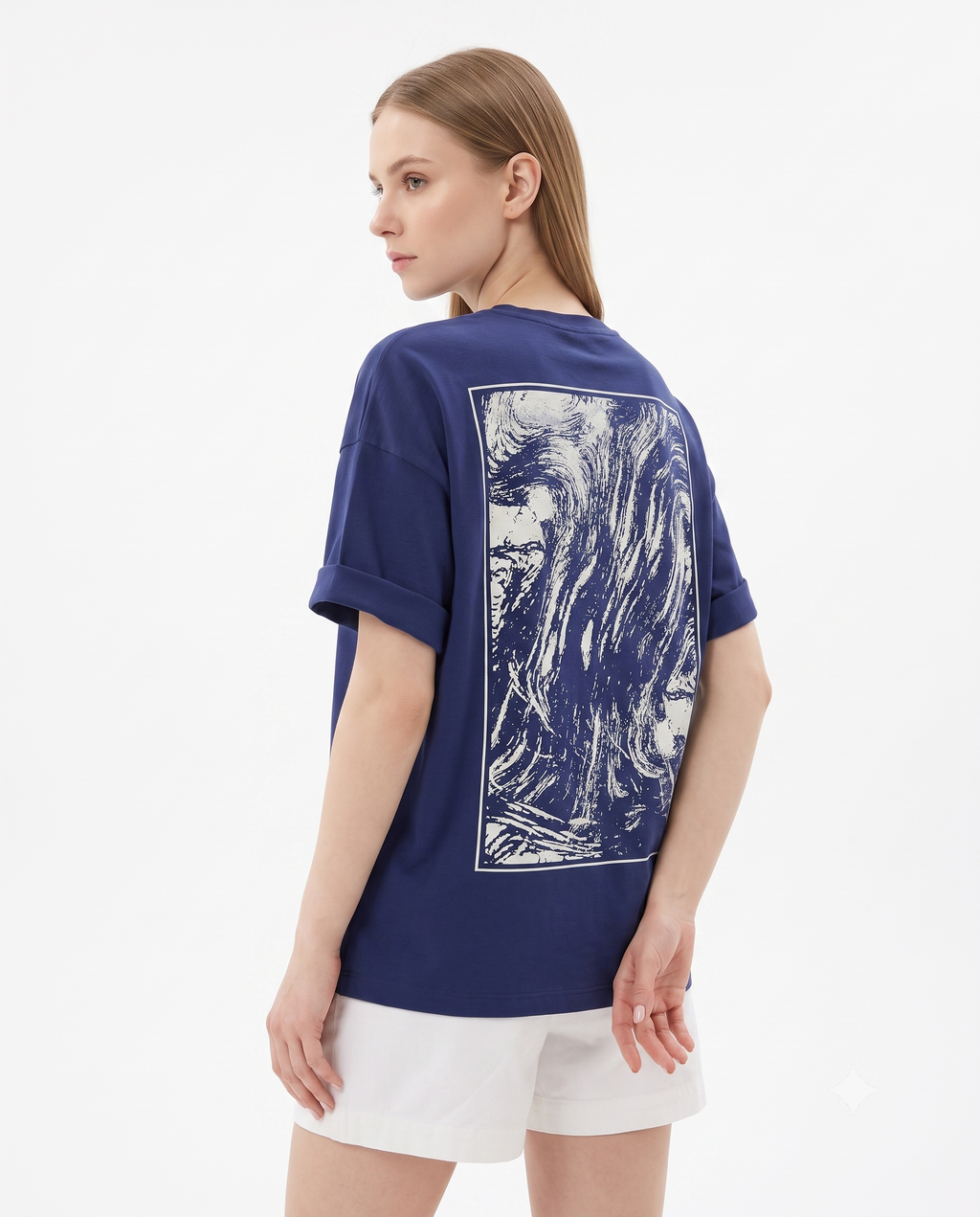 Sırt ve Ön Baskılı Oversize/Rahat Kesim Örme T-Shirt