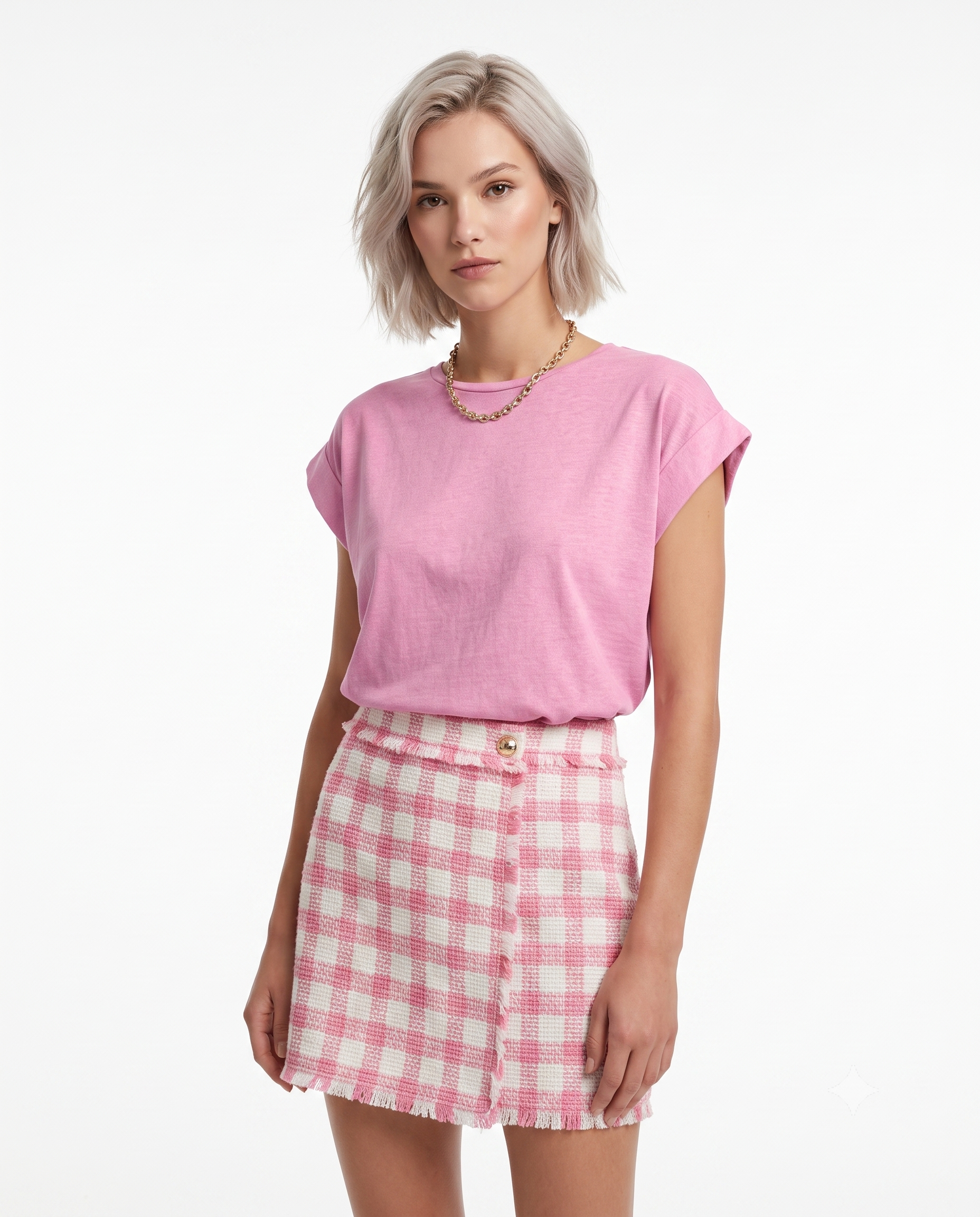 Vatka Görünümlü Basic Bisiklet Yaka Örme T-Shirt