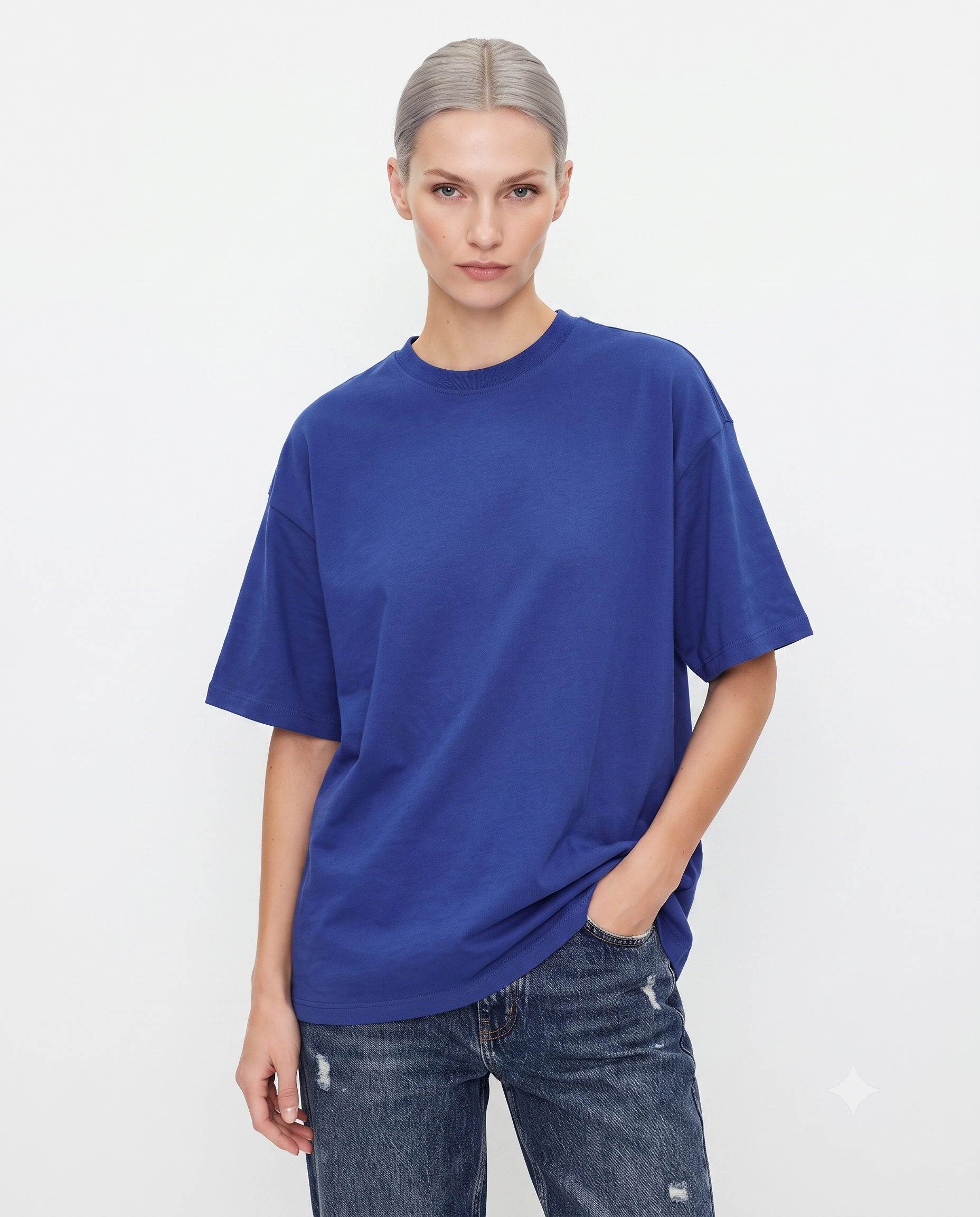 Oversize/Geniş Kalıp Bisiklet Yaka Örme T-Shirt