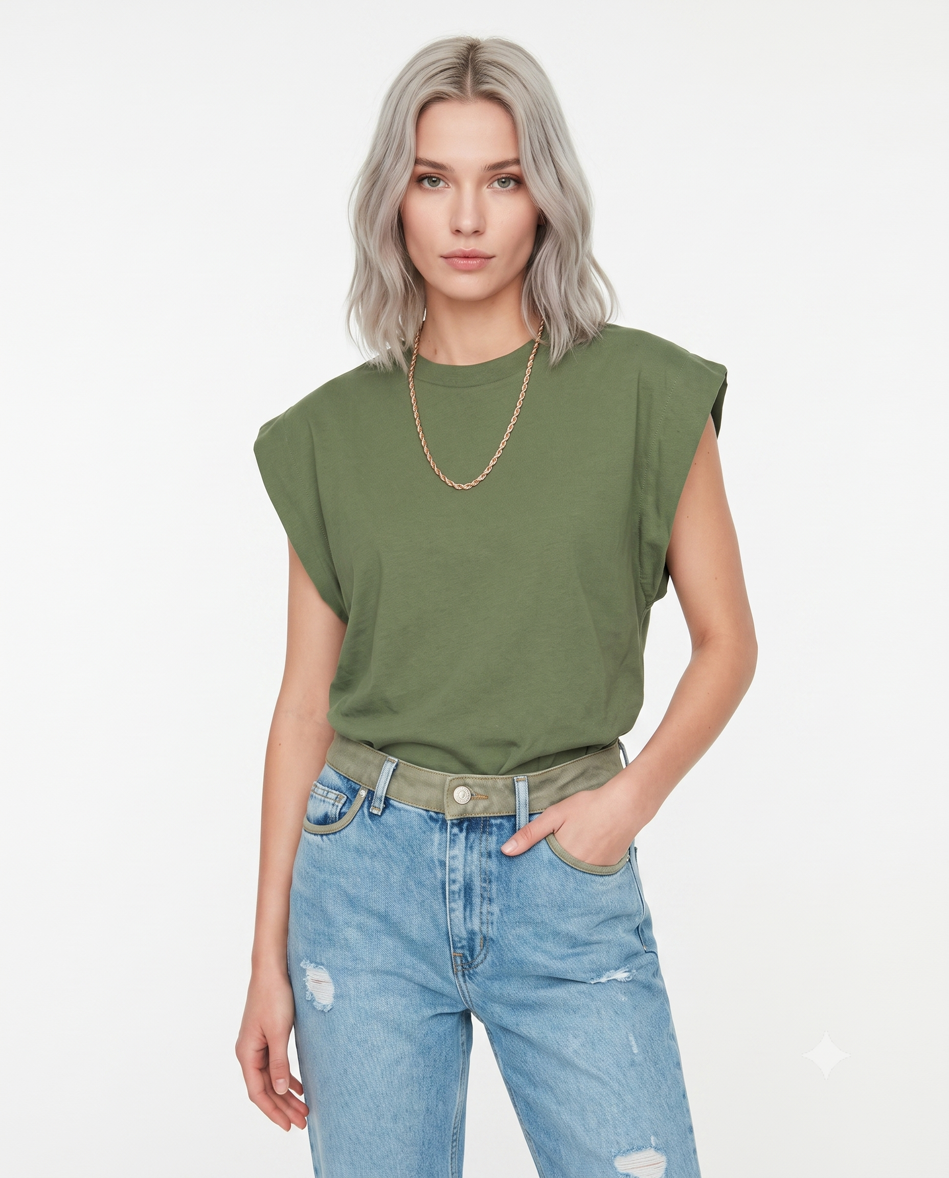 Vatka Görünümlü Basic Bisiklet Yaka Örme T-Shirt