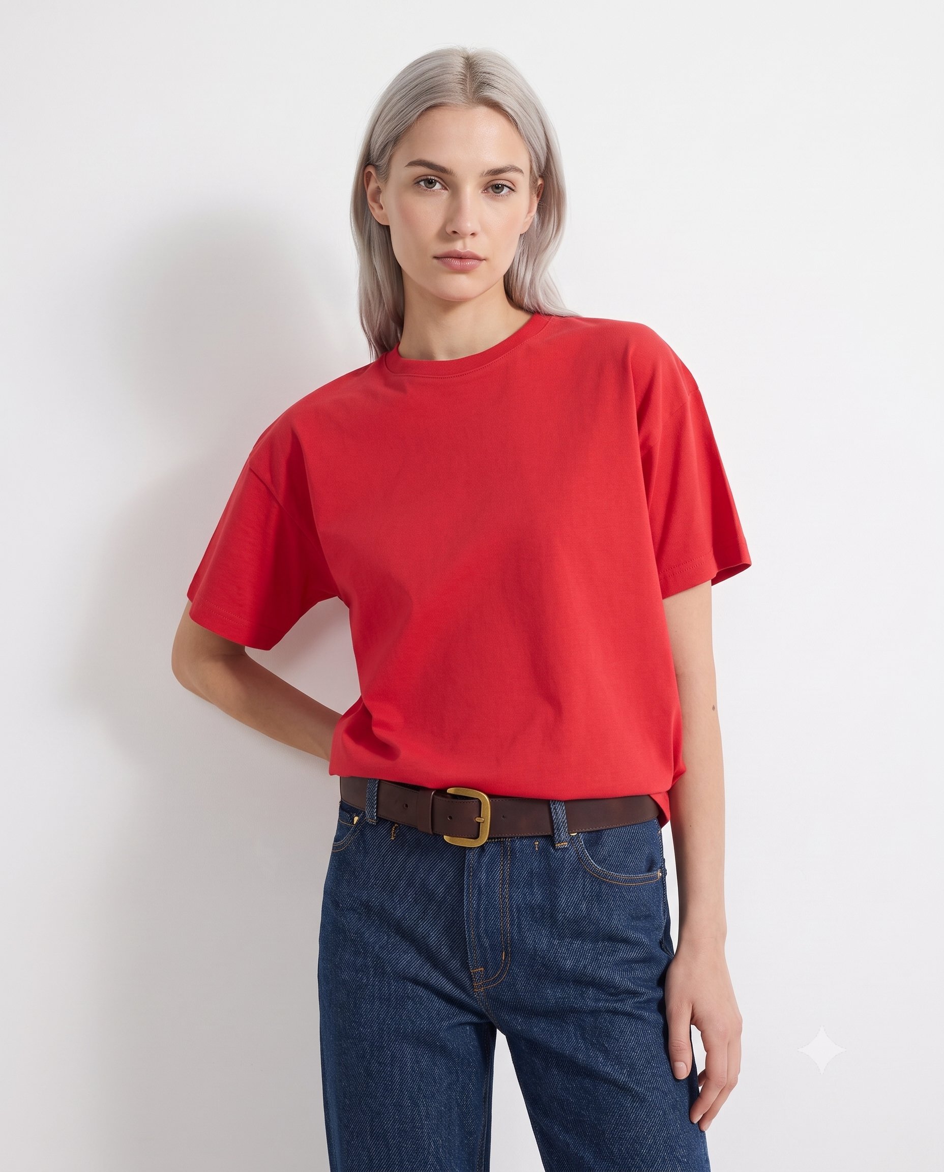 Oversize/Geniş Kalıp Bisiklet Yaka Örme T-Shirt