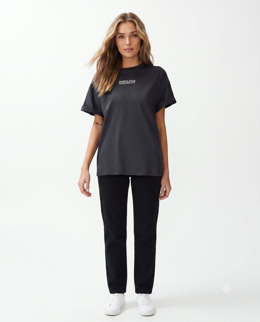%100 Pamuk Sırt ve Ön Baskılı Oversize/Geniş Kesim Örme T-Shirt