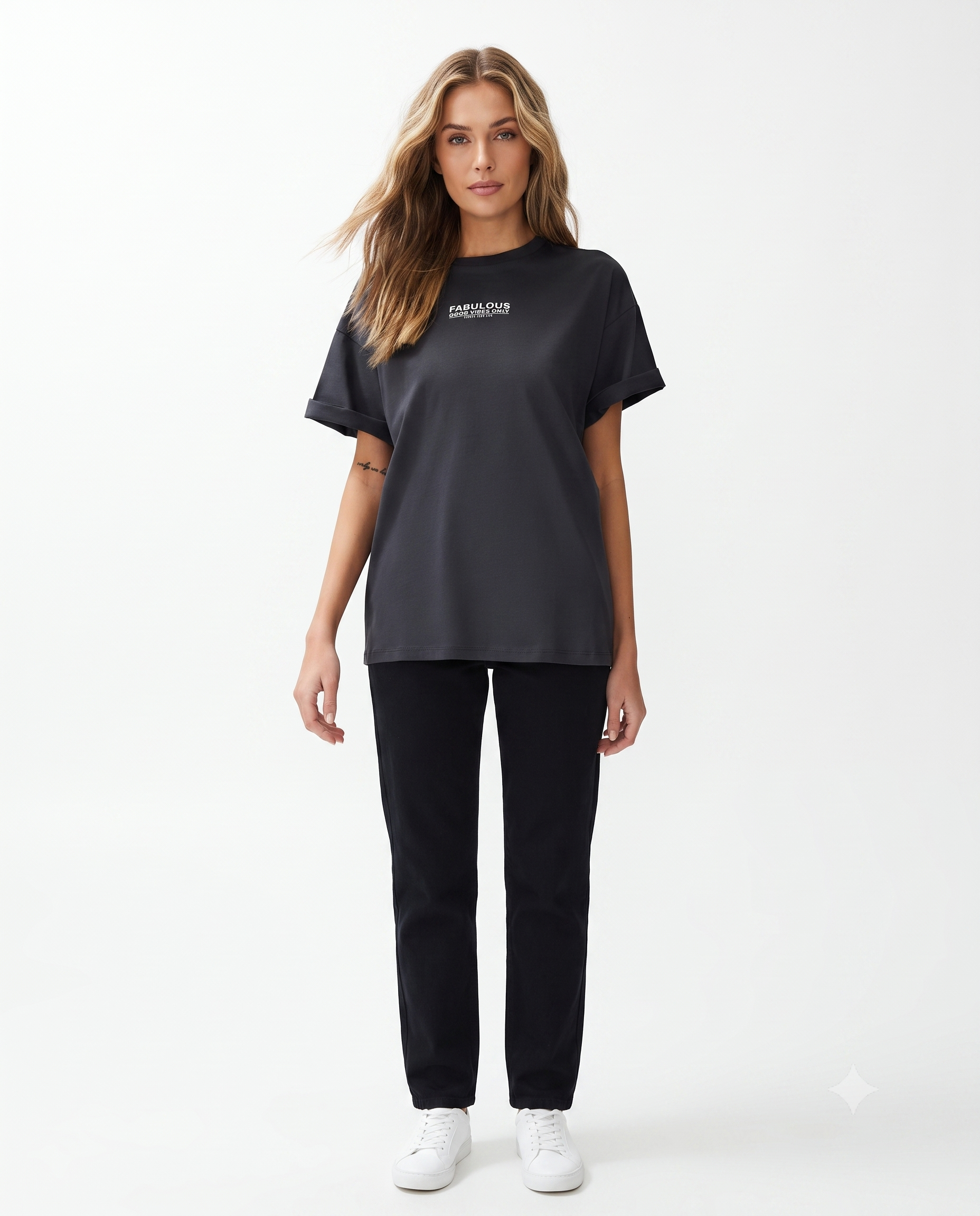 %100 Pamuk Sırt ve Ön Baskılı Oversize/Geniş Kesim Örme T-Shirt