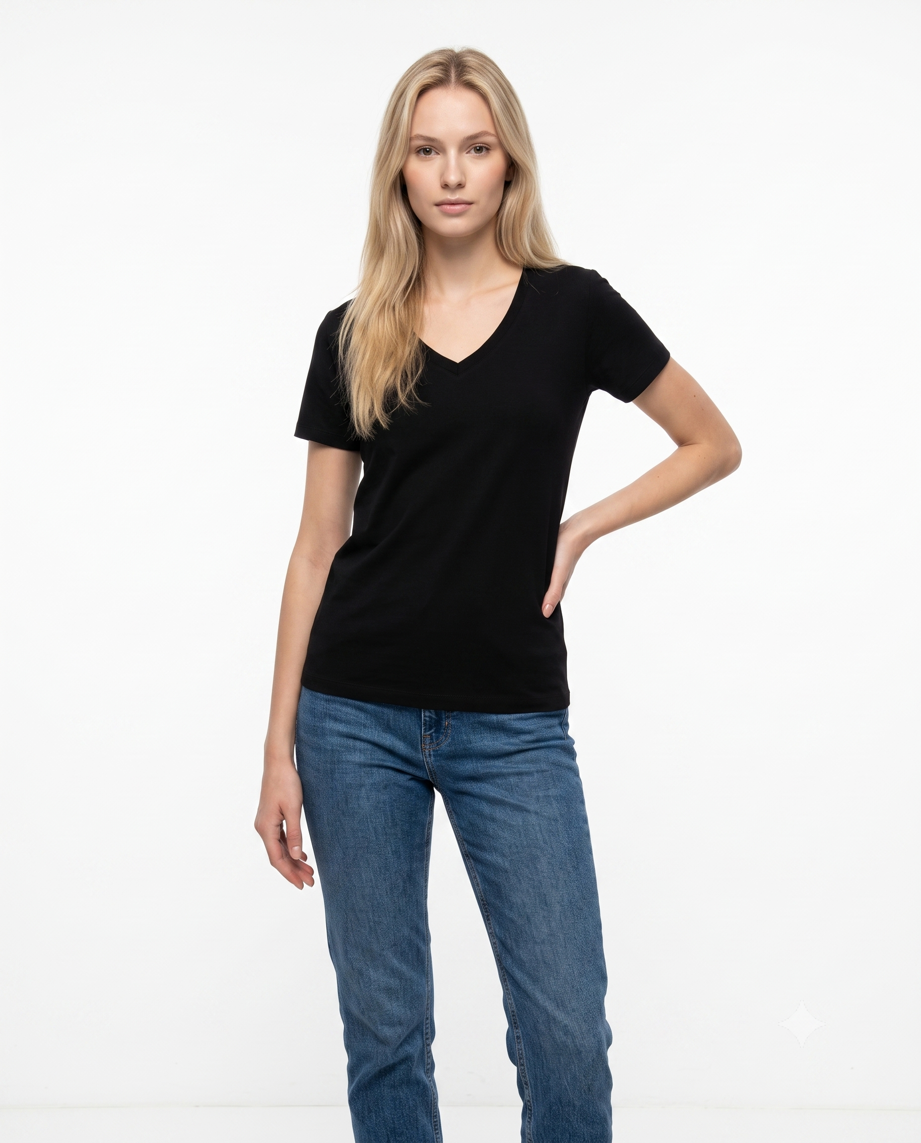 %100 Pamuk Basic V Yaka Örme T-Shirt