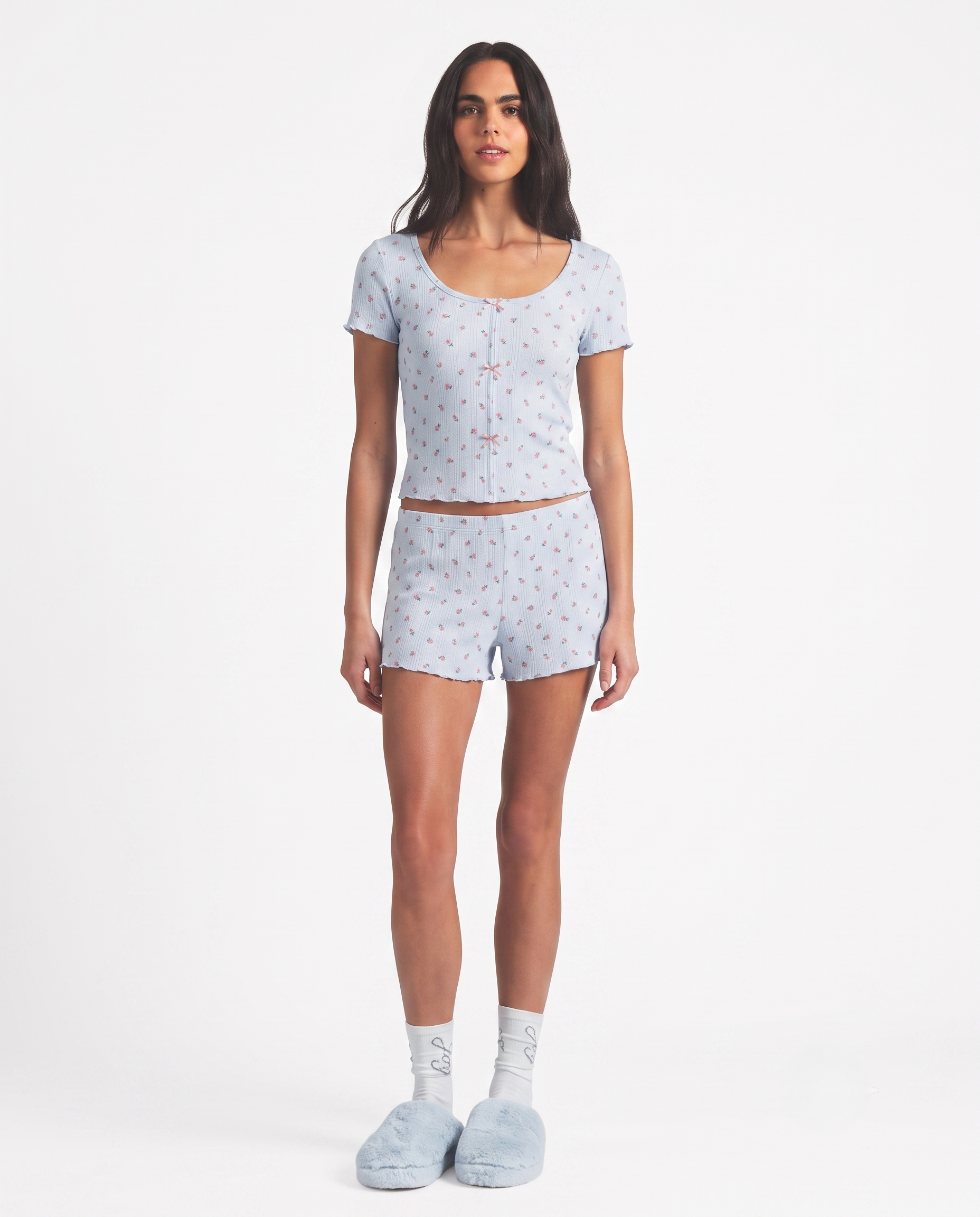 %100 Pamuklu Çiçekli Pijama