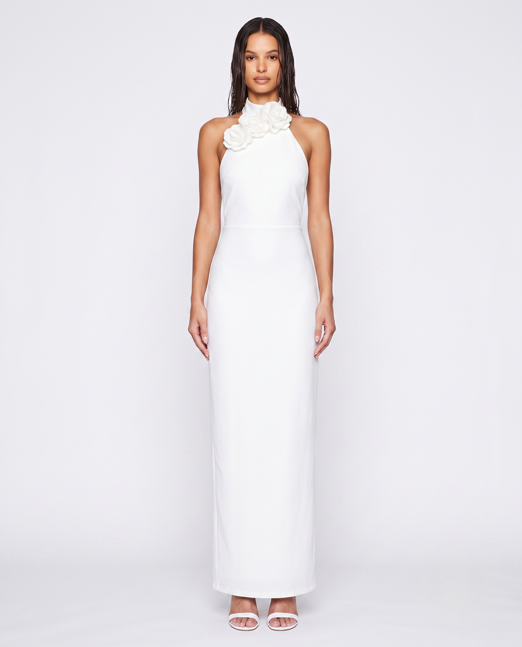 Bridal Beyaz Gül Detaylı Elbise