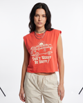 Kırmızı %100 Pamuk Baskılı Kolsuz Relaxed/Rahat Kalıp Crop Bisiklet Yaka Örme T-Shirt