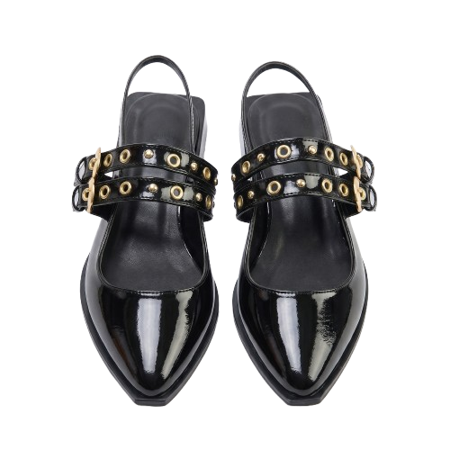 Noir Buckle Sivri Burun Topuklu Terlik