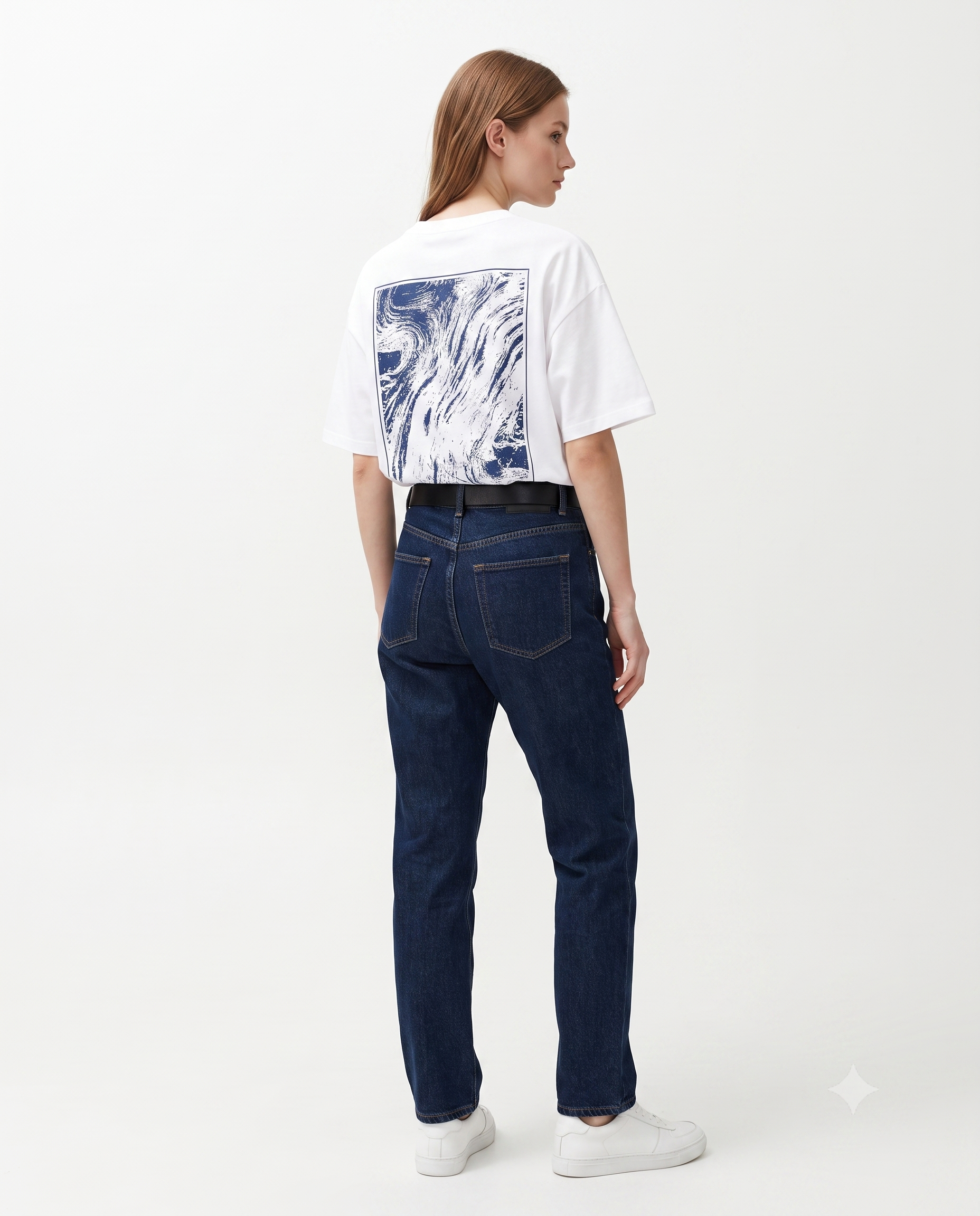 Sırt ve Ön Baskılı Oversize/Rahat Kesim Örme T-Shirt