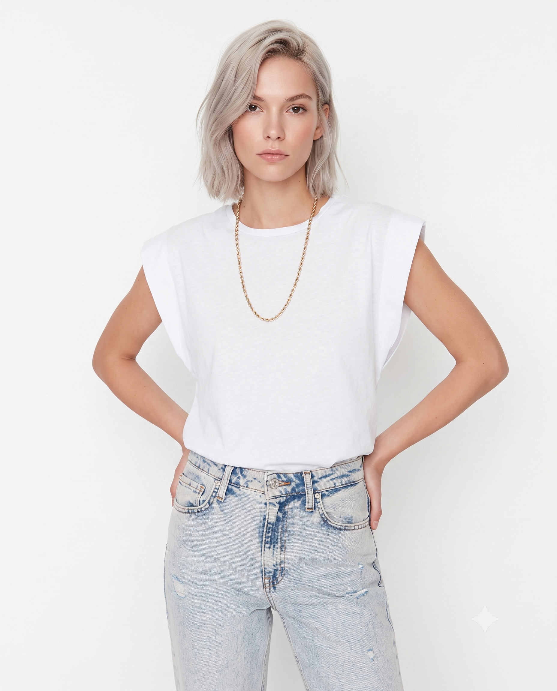 Vatka Görünümlü Basic Bisiklet Yaka Örme T-Shirt