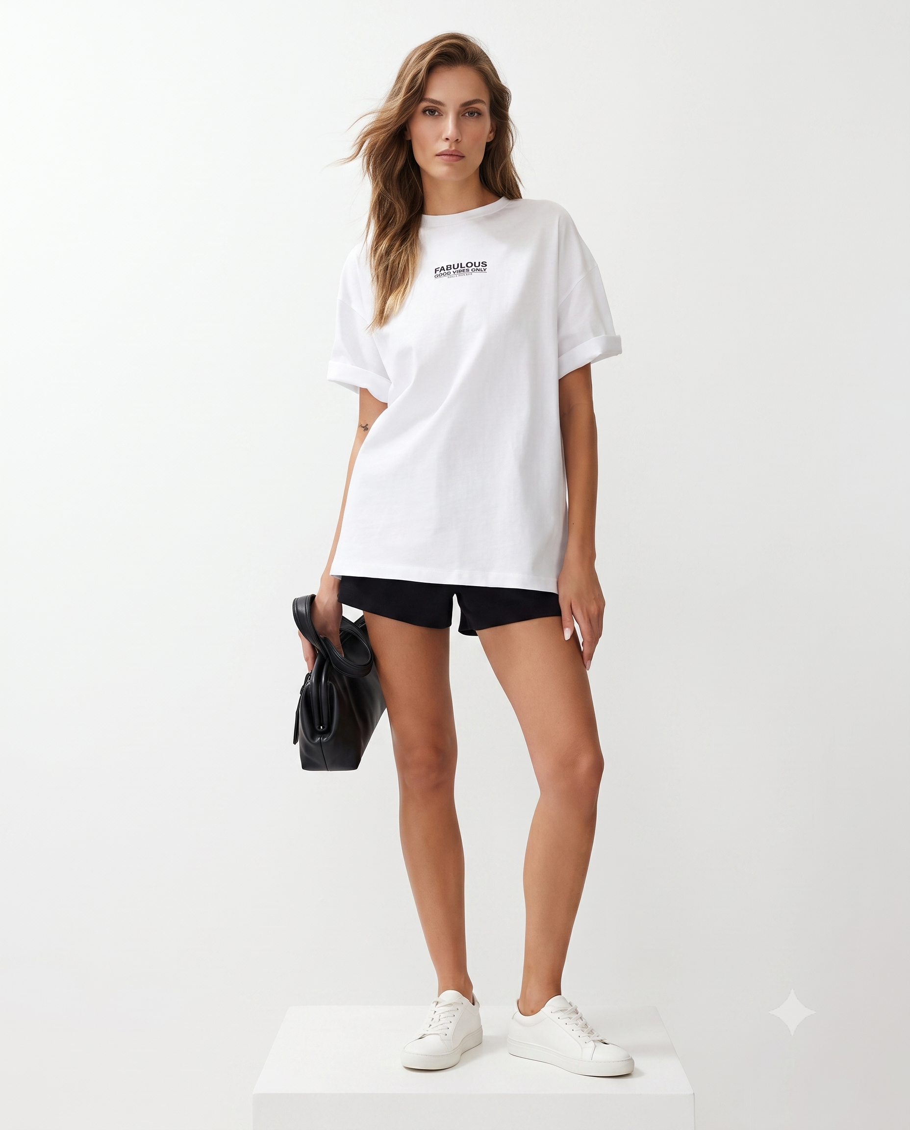 %100 Pamuk Sırt ve Ön Baskılı Oversize/Geniş Kesim Örme T-Shirt