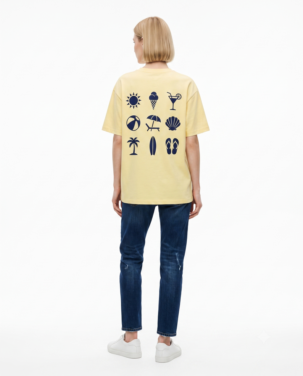 Slogan Oversize/Geniş Kalıp Sırt Baskılı Uzun Tok %100 Pamuk Örme T-Shirt