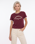 Slogan Baskılı Kontrast Biye Detaylı Örme T-Shirt
