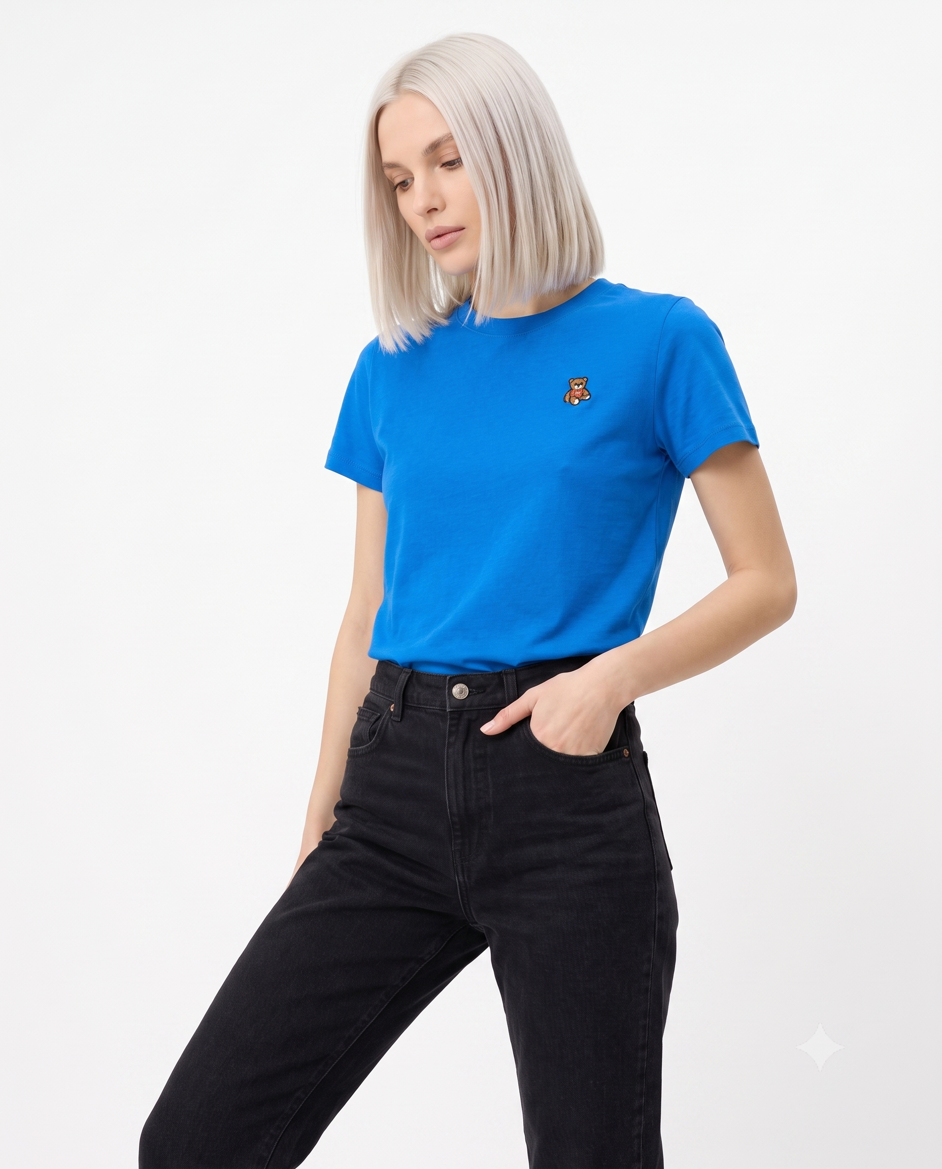 Regular/Normal Kalıp Kısa Kollu Nakışlı Tok %100 Pamuk Örme T-shirt