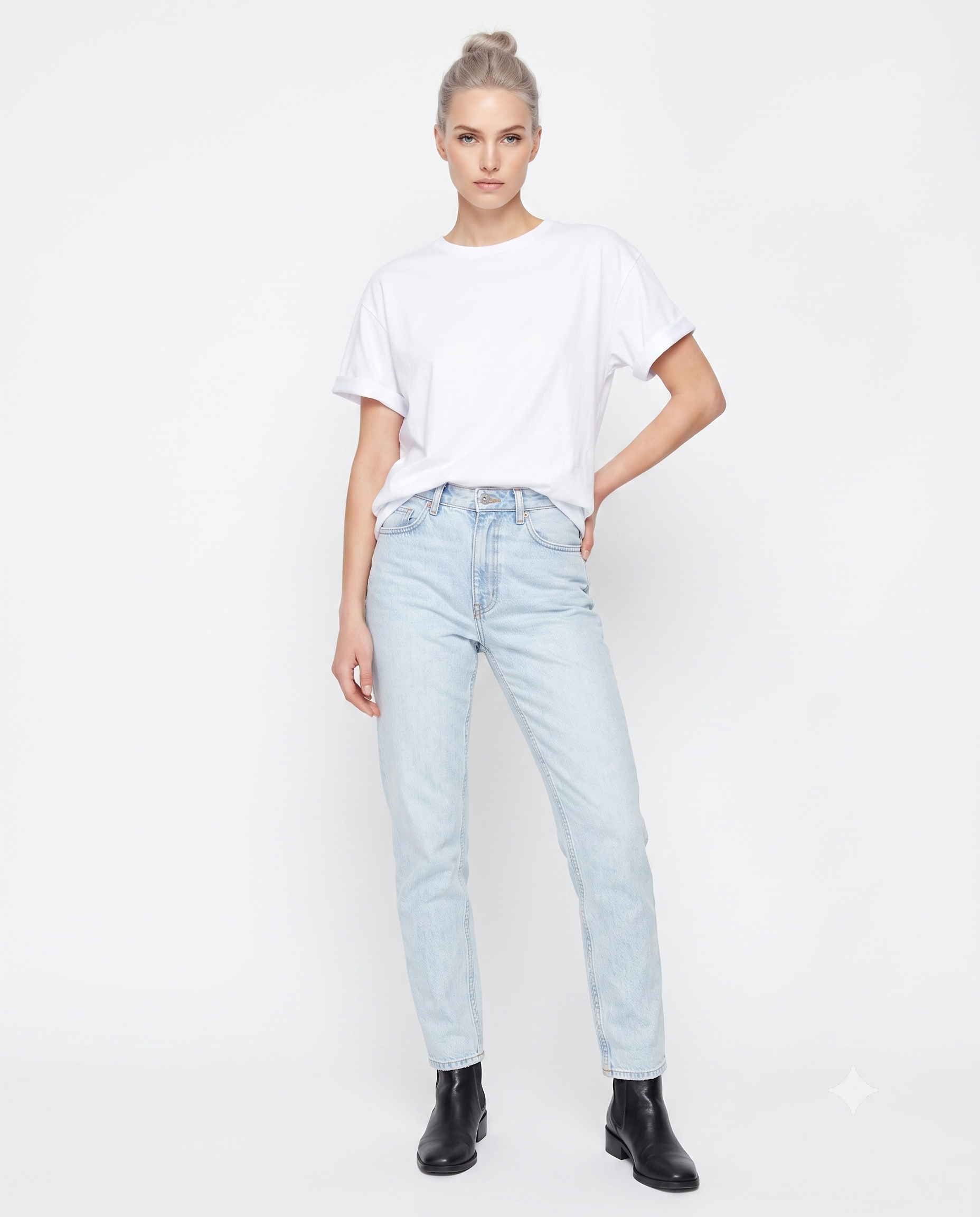 Oversize/Geniş Kalıp Bisiklet Yaka Örme T-Shirt