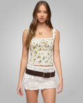 Limon Desenli Crop Bluz