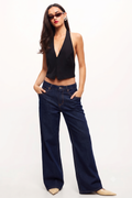 Yüksek Bel %100 Pamuk Wide Leg Jeans