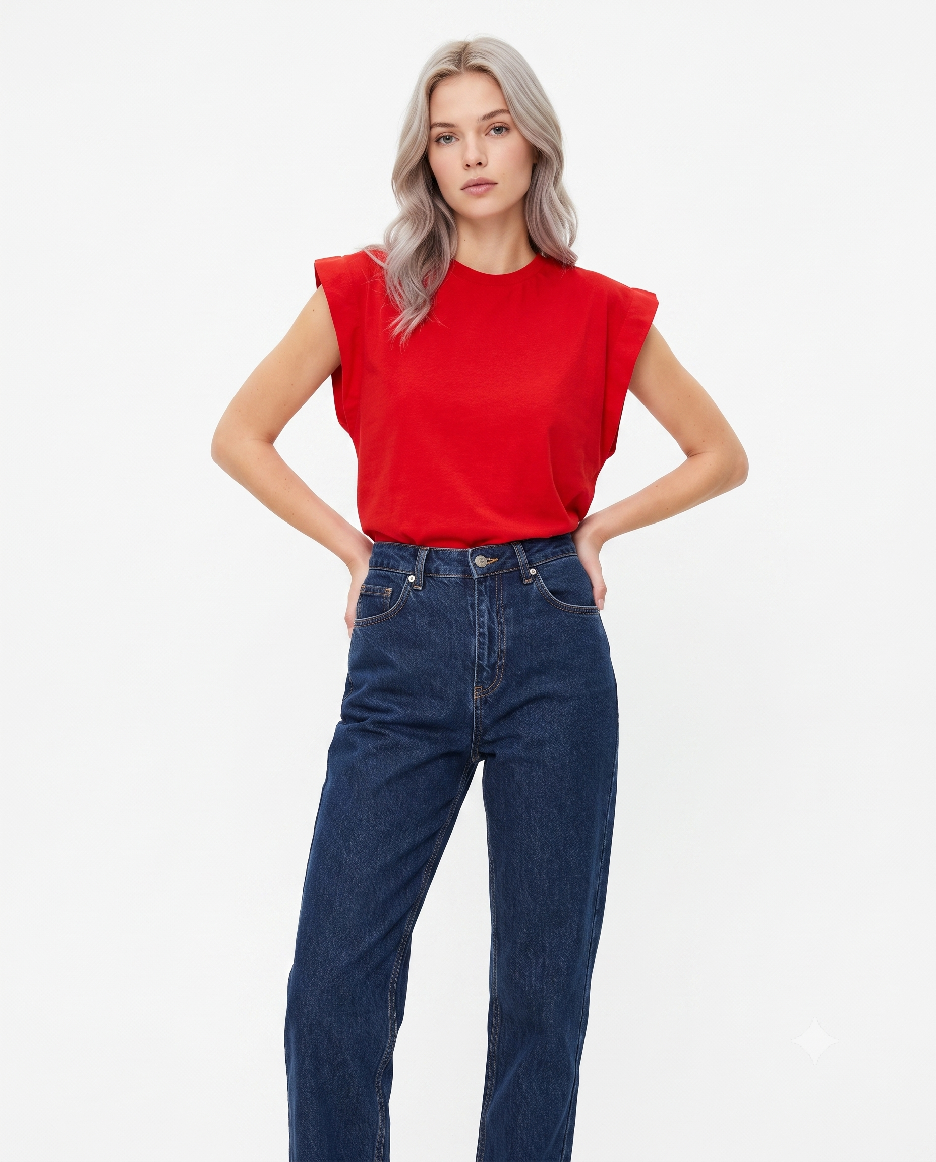 Vatka Görünümlü Basic Bisiklet Yaka Örme T-Shirt