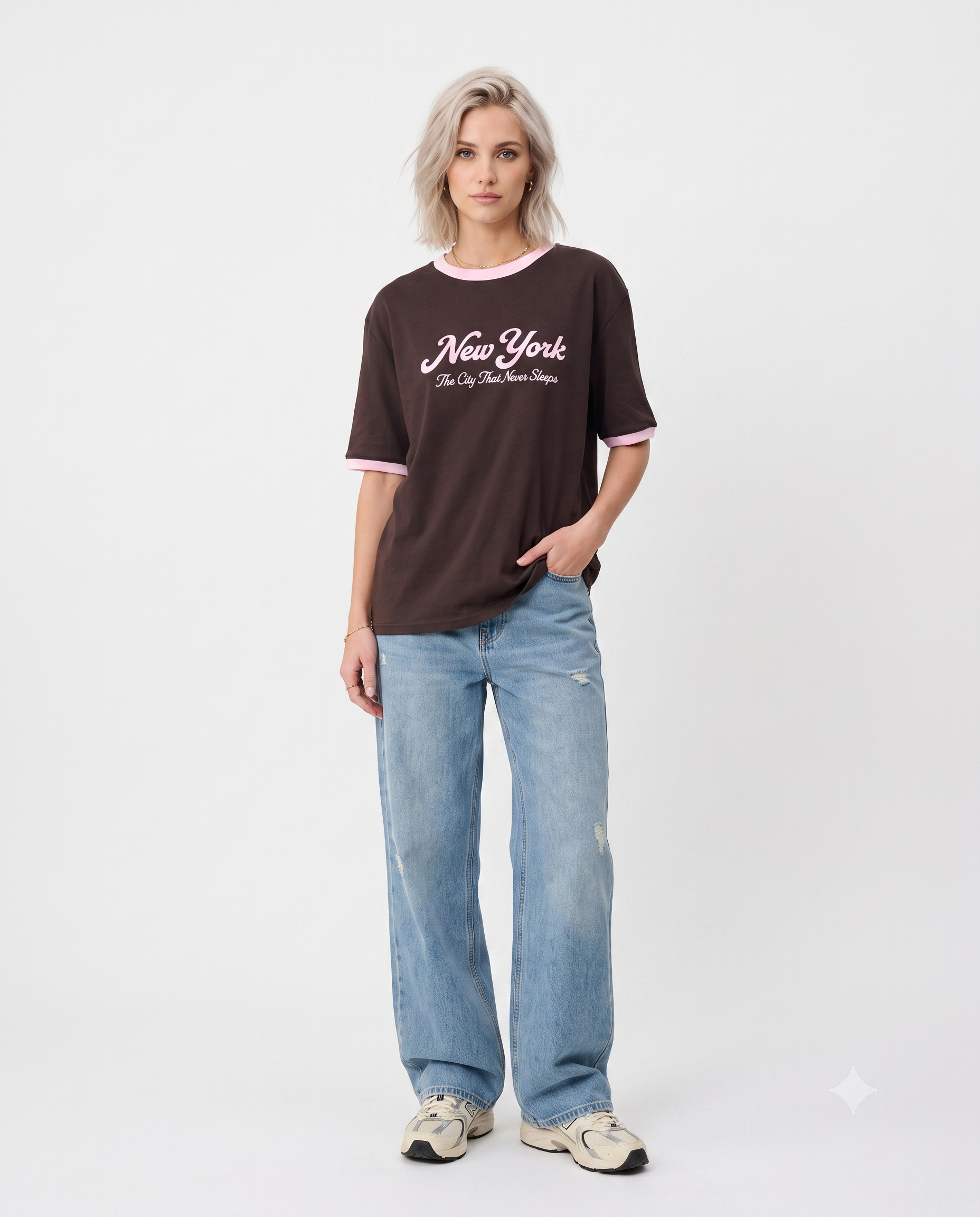 Slogan Oversize/Geniş Kalıp Düşük Kol Kısa Kollu %100 Pamuk Örme T-Shirt