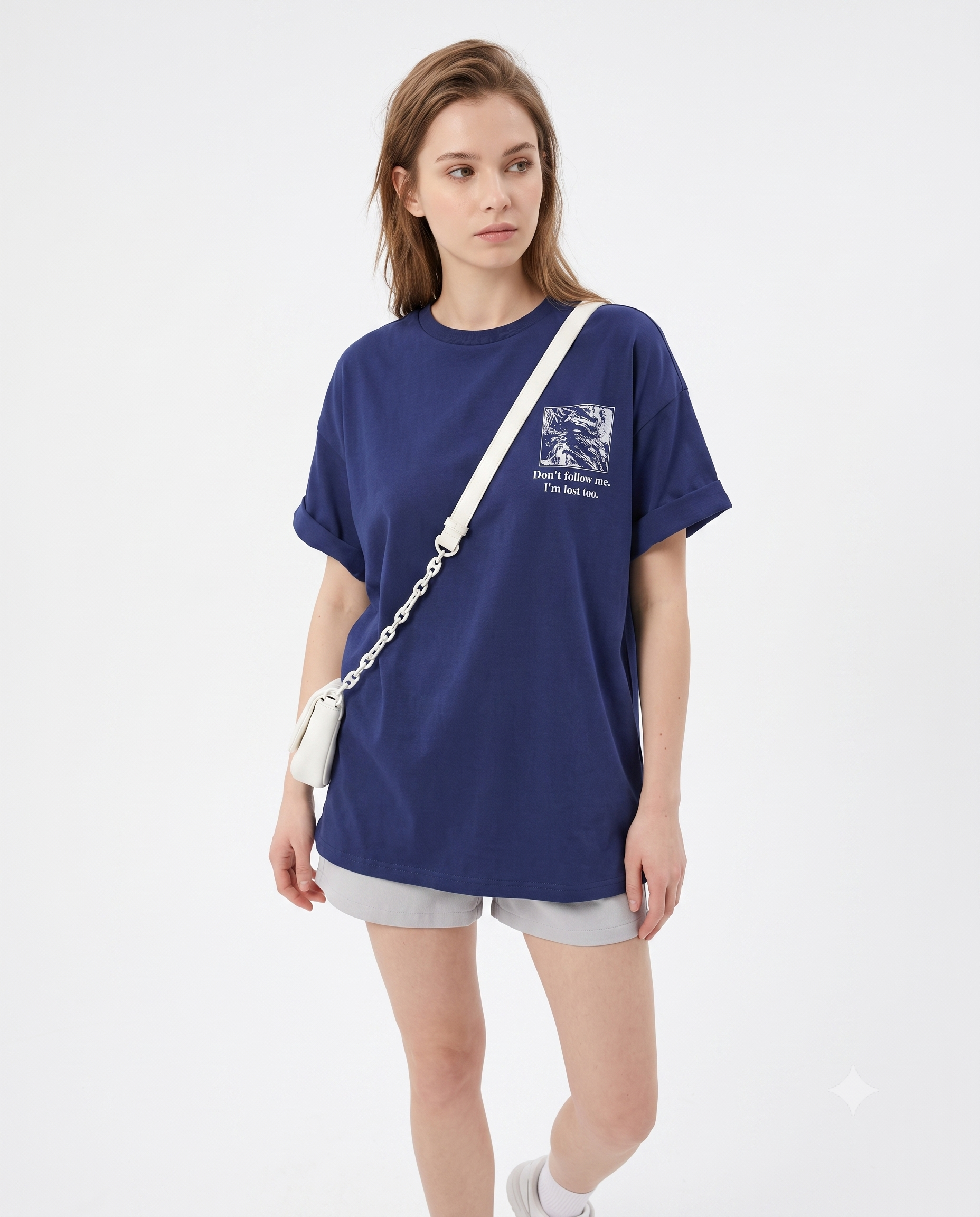 Sırt ve Ön Baskılı Oversize/Rahat Kesim Örme T-Shirt