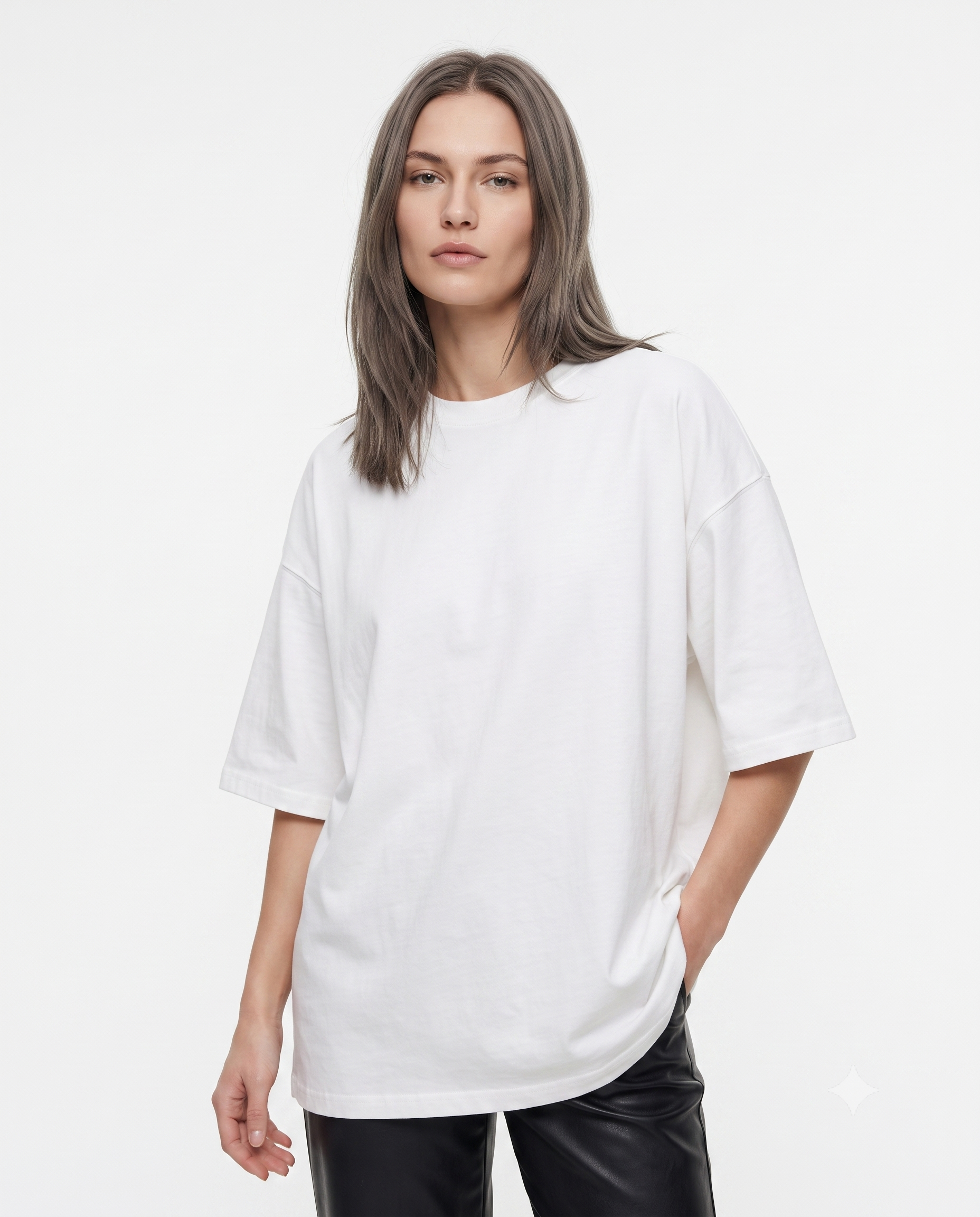 Oversize/Geniş Kalıp Bisiklet Yaka Örme T-Shirt