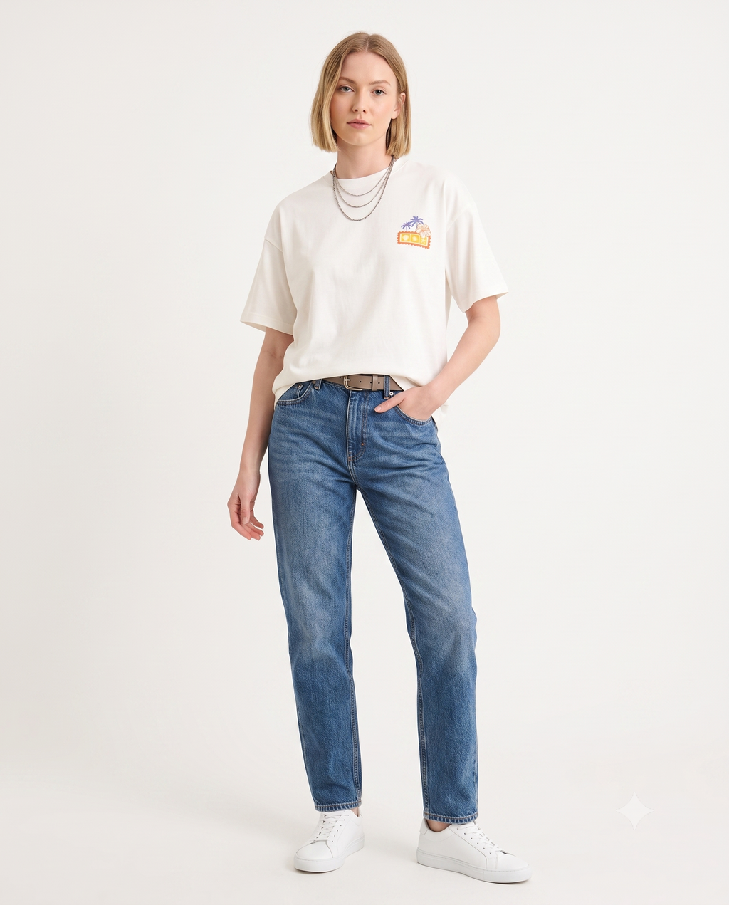 Slogan Oversize/Geniş Kalıp Sırt Baskılı Uzun Tok %100 Pamuk Örme T-Shirt